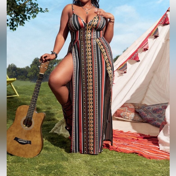 SHEIN Dresses & Skirts - NWT SHEIN Plus Geo Print Wrap Maxi Cami Dress Size 4X